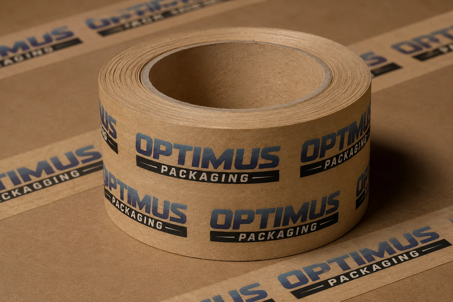 Rollo de cinta kraft impresa Optimus Packaging